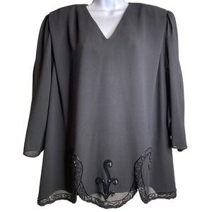 Vintage Joan Davis‎ Jo-Hanna York Womens Black Embellished Evening Blouse Sz 20W